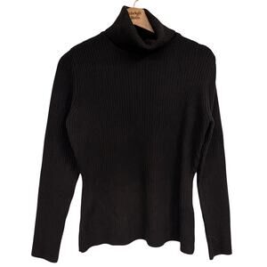 VTG DKNY Black 100% Wool Ribbed Chunky Turtleneck Sweater Y2K SZ LARGE EUC